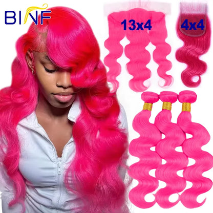 Hot Pink Colored Body Wave Bundles