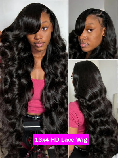 250 Density Body Wave Human Hair Wigs 13X6 Hd Lace Frontal Wig Natural Black PrePlucked 30 40 Inch Brazilian Hair 100% For Women