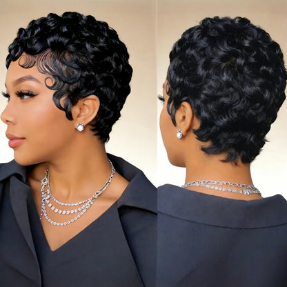 6-Inch Remy Human Hair Pixie Curly Wave Wig