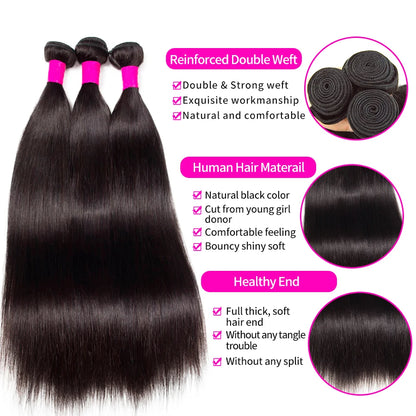 12A Brazilian StraIght Virgin Hair Bundles Unprocessed Human Hair Extensions 14-30 Inches Double Weft