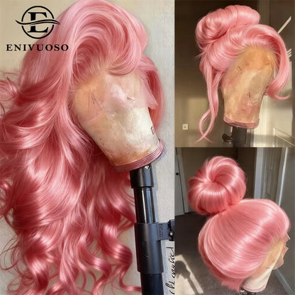 13x4 Pink Body Wave Synthetic Lace Front Wig Pre Plucked Colored Long Wavy Lace Front Wigs For Women Daily Cosplay Party Wig