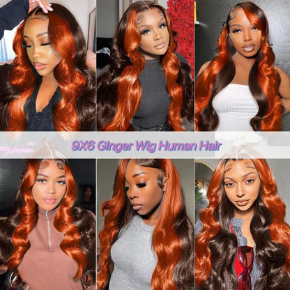 Highlight Wig Human Hair 13X6 Hd Lace Frontal Wig Black Ginger Colored Body Wave Lace Front Wig Preplucked Brazilian 250 Density