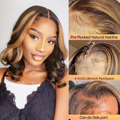 250 Density Short Bob Wig 100% Human Hair 13X4Hd Lace Frontal Wig Highlight Ombre Lace Front Wig Colored Honey Blonde Preplucked
