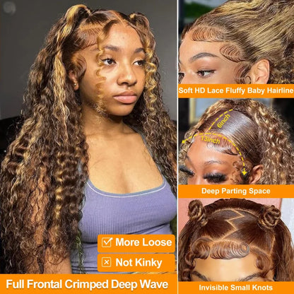 Highlight Wig Human Hair 13X6 Hd Lace Frontal Wig Deep Wave Lace Front Wigs Pre Plucked Pre Bleached Human Hair Wigs 30 36 Inch
