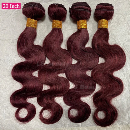99j Body Wave Burgundy Bundles 100% Human Hair Bundles 1/3/4 Bundles Wine Red Colored Brazilian Hair Weave Bundles