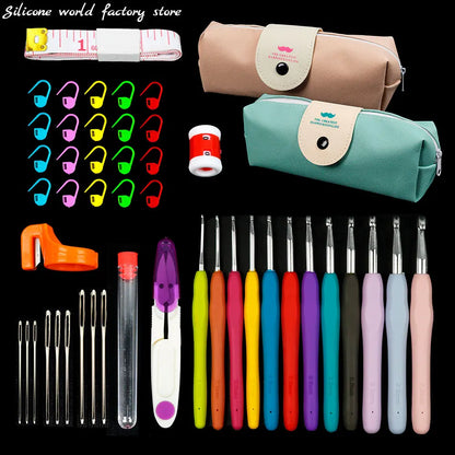 Silicone World 45/37PCS Crochet Set DIY Hand Held Knitting Tools Woolen Weaving Tool Kits With Storage Bag Hook Needle Set