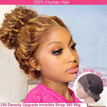 Highlight 360 Full Lace Wig Human Hair Pre Plucked Hd Deep Wave Frontal Wig Invisible Drawstring Curly Human Hair Wigs For Women