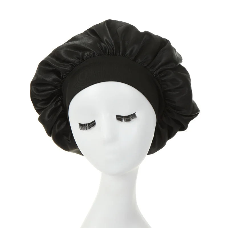 Women Night Sleep Hair Caps Silky Bonnet Satin Double Layer Adjust Head Cover Hat Shower Cap for Curly Hair Styling Accessories