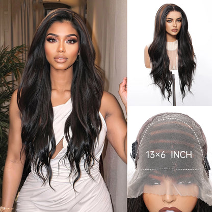 Brown Balayage Long Wavy Lace Front Wig for Women 13x6 HD Lace Natural Looking Heat Resistant Synthetic Hair Daily Cosplay Party