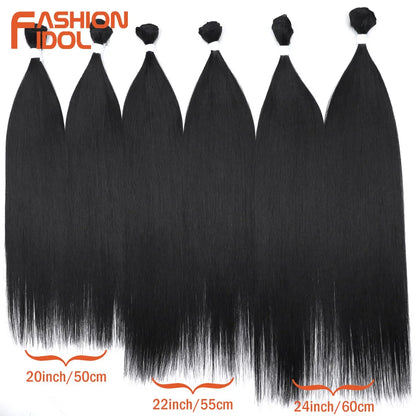 FASHION IDOL 20 22 24 inches 300g/6pcs Yaki Straight Hair Weaving Synthetic Fake Hair Bundles Ombre Blonde Salon Hair Extensions