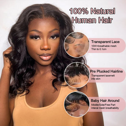13x6 Glueless HD Lace Front Wig Body Wave Brazilian Human Hair Pre Cut Lace Short Bob Pre Plucked For Black Women Ready To Wear