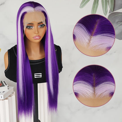Glueless Long Silky Straight Hair Light Purple Ombre