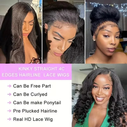 360 Full Lace Wig Kinky Straight Human Hair Wigs Pre Plucked Hd Lace Front Wig 250 Density Black Brazilian Wigs Original 30 Inch