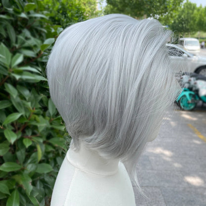 Sliver Gray Short Bob Cut Synthetic Lace Front Wigs for Women Cosplay Wigs for Men Light Grey Glueless 13x4 Lace Front Wigs