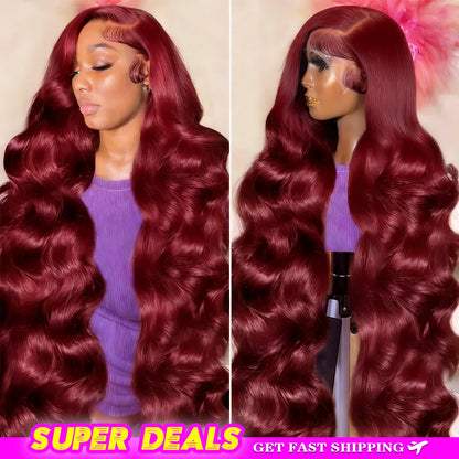 99J Burgundy Body Wave 13X6 Hd Lace Frontal Human Hair Wigs 13X4 Lace Front Wigs Red Colored Brazilian 100% Human Hair For Women