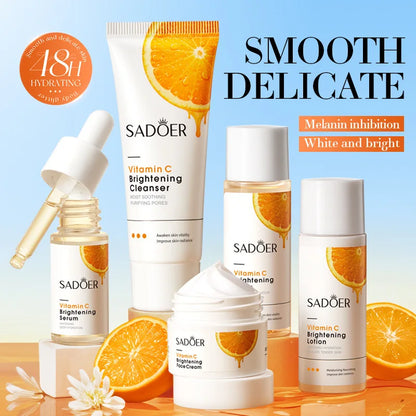 Vitamin C Whitening Skin Care Set 5pcs Facial Cleanser Toner Serum Face Cream Brightening Lotion Moisturizing Travel Kit