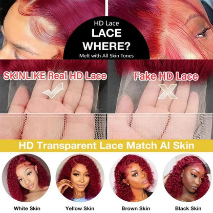 99J Burgundy Wig Human Hair 13X6 Water Wave Lace Front Wigs 250 Density Hd Transparent Red Deep Wave Lace Frontal Wig For Women