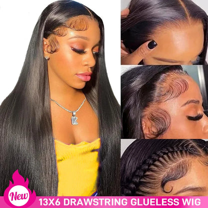 13x6 Wear go Glueless Wig Full Lace Frontal Wigs with Drawstring Effortless Install Ear to Ear Straight Pre everything for women