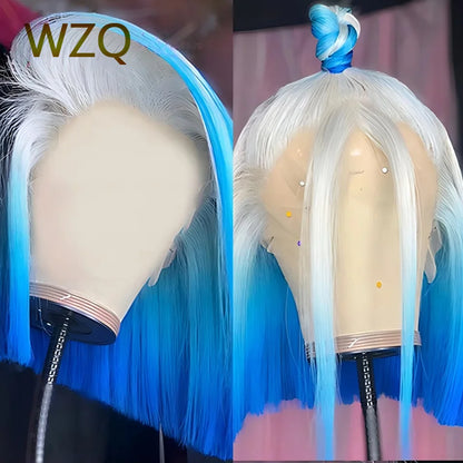 13x4 Lace Front Human Hair Wigs 180% Density White Blonde HD Transparent Lace Frontal Wig Short Bob Wig Blue 60 Platinum Colored