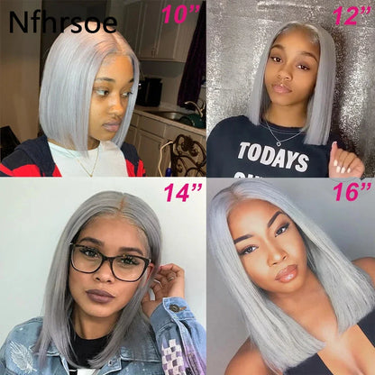 Gray Short Bob Wig Lace Front Human Hair Wigs For Women Silver Grey 13x6 Lace Frontal Wig Brazilian Remy Hair Wigs Preplucked