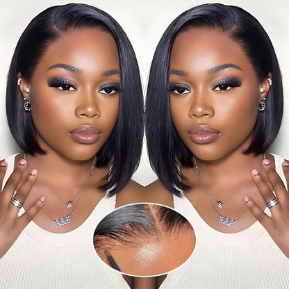 Short Bob Wig Human Hair Straight 13X6 Hd Transparent Lace Frontal Wig Brazilian Glueless 5X5 Hd Lace Closure Wig Natural Black