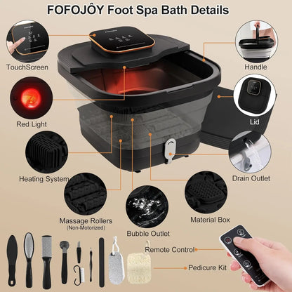 Collapsible Foot Spa with Heat, Massage Rollers, Bubbles, Temperature Control & Remote