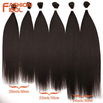 FASHION IDOL 20 22 24 inches 300g/6pcs Yaki Straight Hair Weaving Synthetic Fake Hair Bundles Ombre Blonde Salon Hair Extensions