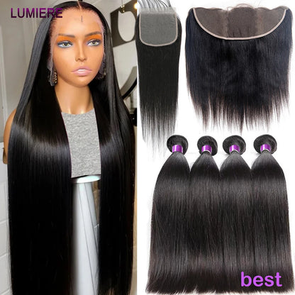 Bone Straight Human Hair Bundles with 13x4 HD