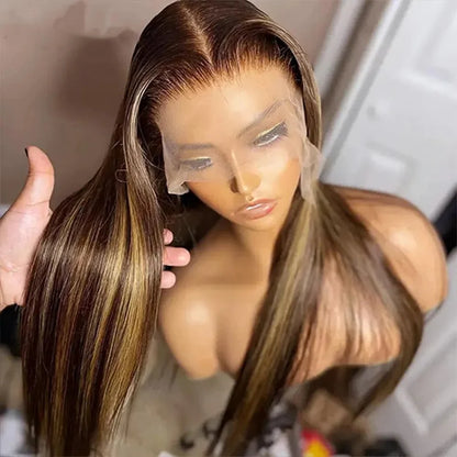 Highlight Wig Human Hair 13X6 Hd Lace Frontal Wig 427 Straight Human Hair Wigs 30 38 Inch Pre Plucked Brazilian Wigs 250 Density