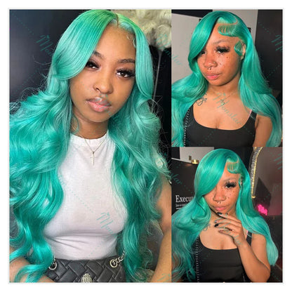 Mint Green Colored Human Hair Wigs Body Wave 13x6 HD Lace Frontal Wigs Pre Plucked Raw Hair Vietnamien Lace Front Wigs For Women