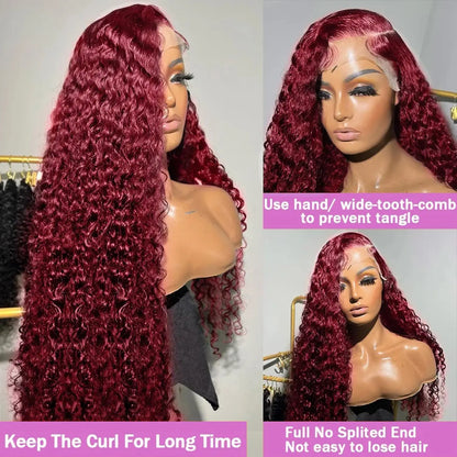 99j Burgundy Curly 13x6 Hd Lace Frontal