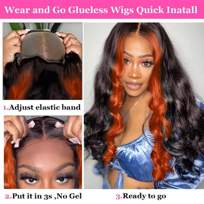 Highlight Wig Human Hair 13X6 Hd Lace Frontal Wig Black Ginger Colored Body Wave Lace Front Wig Preplucked Brazilian 250 Density
