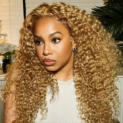 Honey Blonde Wig Human Hair 13X6 Lace Front Wig Curly Colored Water Deep Wave Hd Lace Frontal Wig Preplucked 250 Density 30 Inch