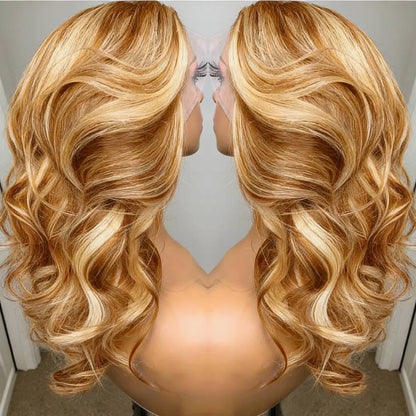 Ombre Honey Blonde Mixed Body Wave Wig Human Hair 13x4 Hd Lace Front Wig Brazilian Human Hair 200 Density Glueless Wig for Women