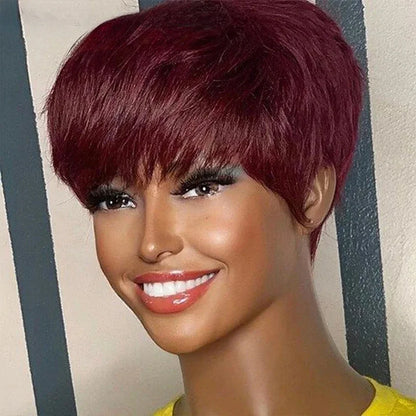 Short Bob Wig Human Hair 613 Blonde Color Mullet Wig with Bangs Layered Wavy Pixie Cut Wig Machine Made Wigs for Black Women