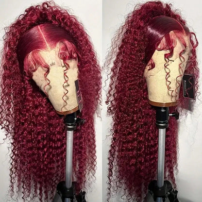 99j Burgundy Curly 13x6 Hd Lace Frontal