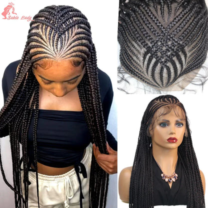 36Inch Knotless Box Braided Wigs Synthetic Full Lace