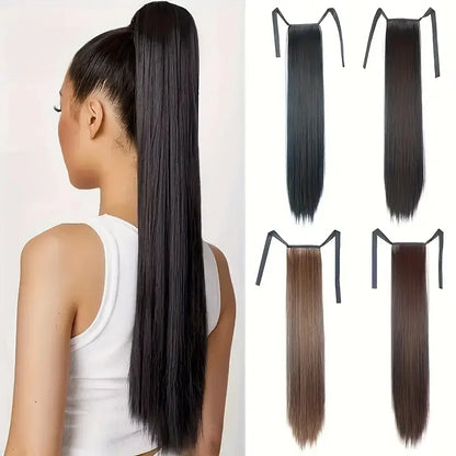 18 inches ribbon wear synthetic ponytail straight style tie up ponytail hair extension