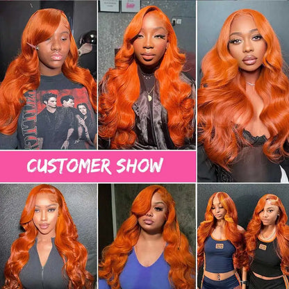 30 34 Inch Body Wave Human Hair Wigs 13x4 HD Lace Frontal Human Hair Wigs Ginger Orange Wet And Wavy Lace Front Wigs For Women