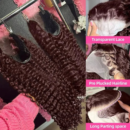 Deep Wave Chocolate Brown Human Hair Wig 13X6 Hd Lace Frontal Wig Brazilian Colored Curly Lace Front Wig Preplucked Pre Bleached