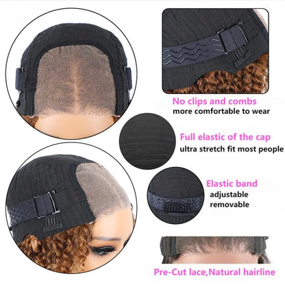 Wear And Go Glueless Bob Wig Human Hair 100% Deep Wave Curly Short Highlight Ombre 5X5 Hd Lace Closure Wig