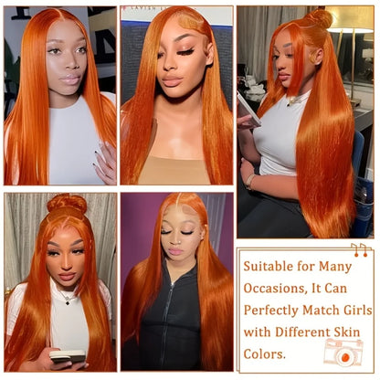 350 Ginger Colored 13X6 Hd Transparent Lace Frontal Wig 30 Inch Straight Brazilian Orange Lace Front Wig Human Hair 250 Density