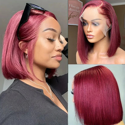 BOB Lace Front Wig Human Hair Straight 200% Full Density 13x4 HD Transparent Lace Frontal Wigs Bob Hair Lace Front Wig For Women