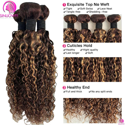 Highlight Water Wave Bundles With Closure Remy Human Hair Extension Human Hair Bundles With 13x4 4x4 Lace Closure For Women