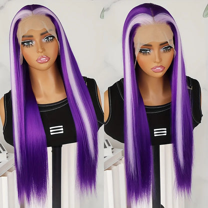 Glueless Long Silky Straight Hair Light Purple Ombre