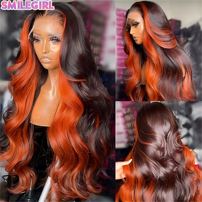 Highlight Wig Human Hair 13X6 Hd Lace Frontal Wig Black Ginger Colored Body Wave Lace Front Wig Preplucked Brazilian 250 Density