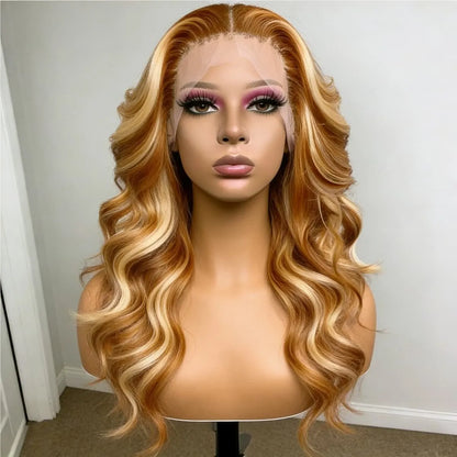 Ombre Honey Blonde Mixed Body Wave Wig Human Hair 13x4 Hd Lace Front Wig Brazilian Human Hair 200 Density Glueless Wig for Women