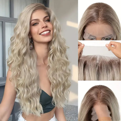 Brown Balayage Long Wavy Lace Front Wig for Women 13x6 HD Lace Natural Looking Heat Resistant Synthetic Hair Daily Cosplay Party