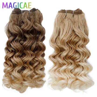 Megaicae 16Inches 120Grams Loose Deep Jerry Curly Ombre Brown 4# Piano Blond 27/613 SP12/16/613 High Bio Temperature Synthetic