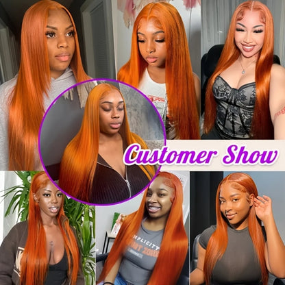 350 Ginger Colored 13X6 Hd Transparent Lace Frontal Wig 30 Inch Straight Brazilian Orange Lace Front Wig Human Hair 250 Density